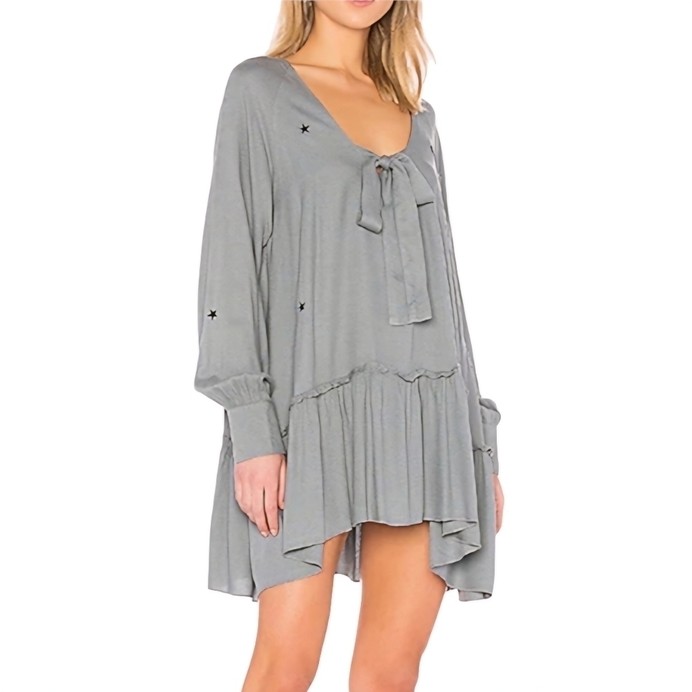 Wildfox Scattered Star Embroidery Mini Dress Grayish Blue‎ Size XS